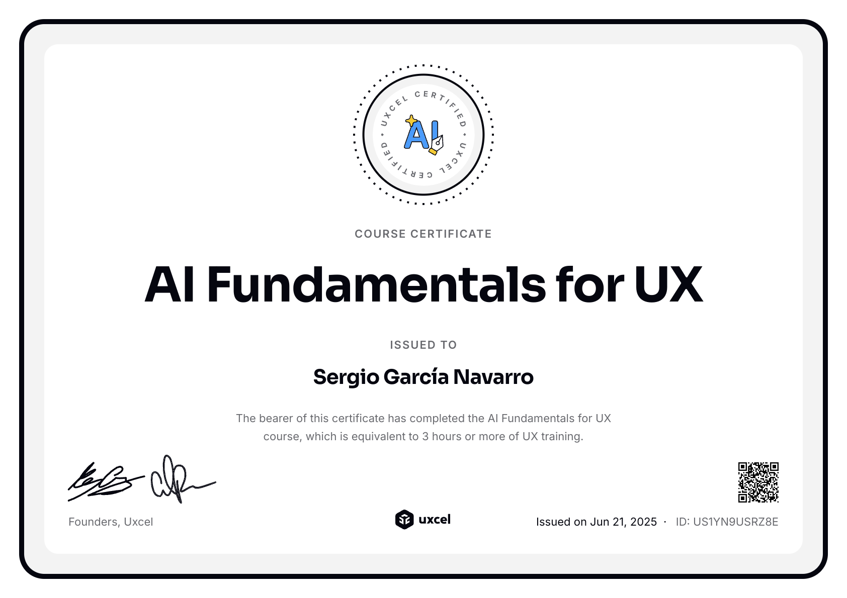 Sergio García Navarro's certificate